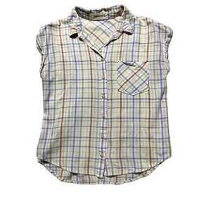 The Nines Womens S Pastel Plaid Button Down Sleeveless Collared Top